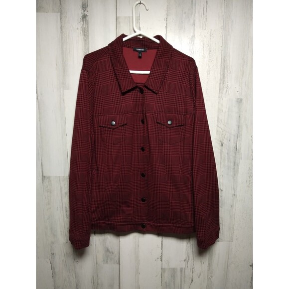 TORRID Jacket Womens 5X Red Black Houndstooth Ponte Trucker Flap Pockets - Picture 1 of 6